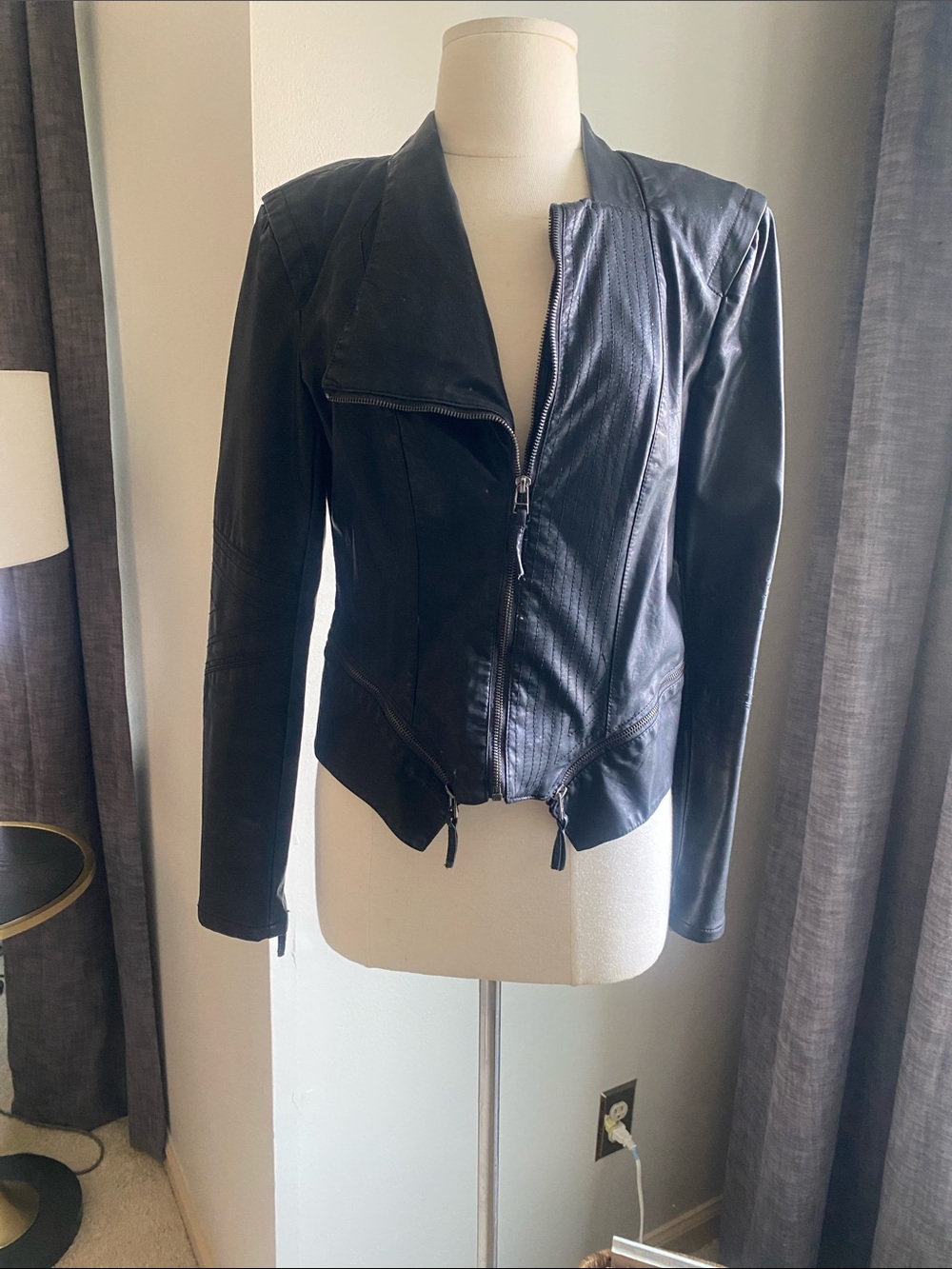 Blank NYC Black Leather Asymmetrical Zip Jacket